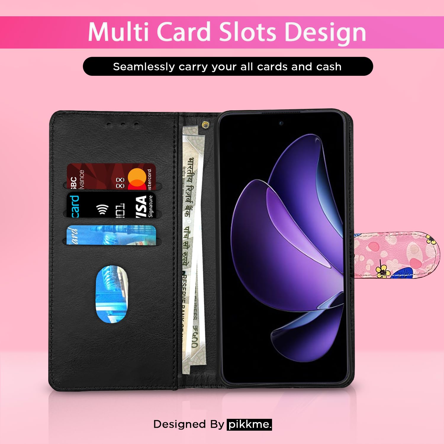 Oppo Reno 13F 5G flip case in pink flower by Pikkme – photo 2