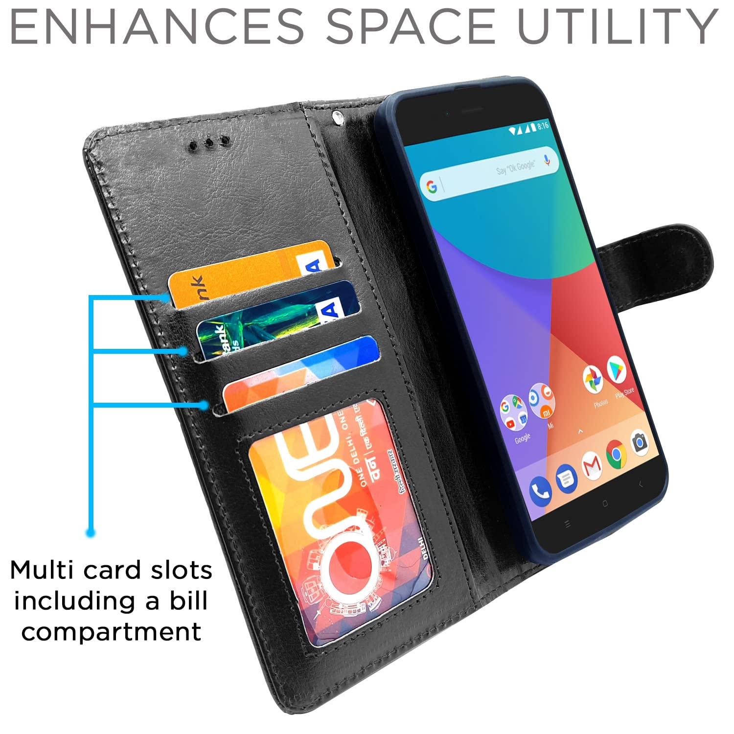 Pikkme Mi A1 Vintage Flip Cover (Black)