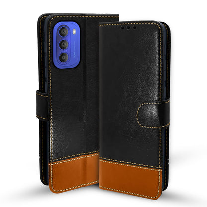 Moto G51 5G Magnetic flip case in black & brown by Pikkme