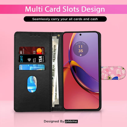 Moto G84 5G Wallet flip case in pink flower by Pikkme – photo 2