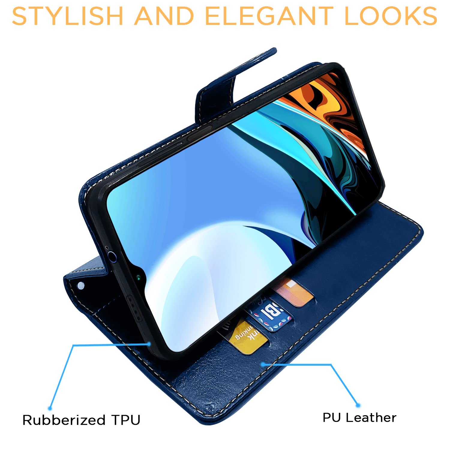 Redmi 9 Power Magnetic flip case in blue & brown by Pikkme – photo 5