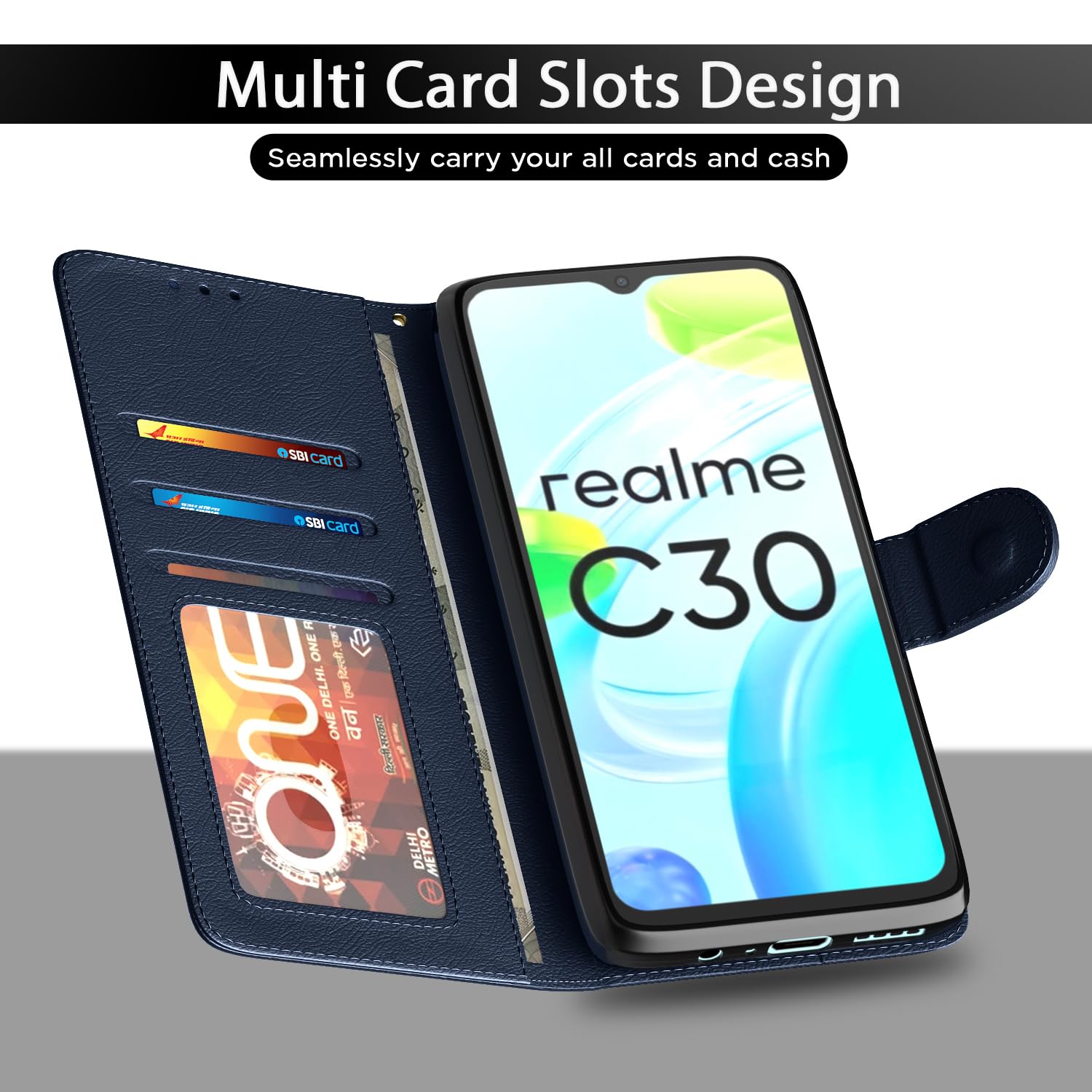 Blue Wallet mobile flip cover for Realme C30/Narzo 50i Prime – Pikkme – photo 5
