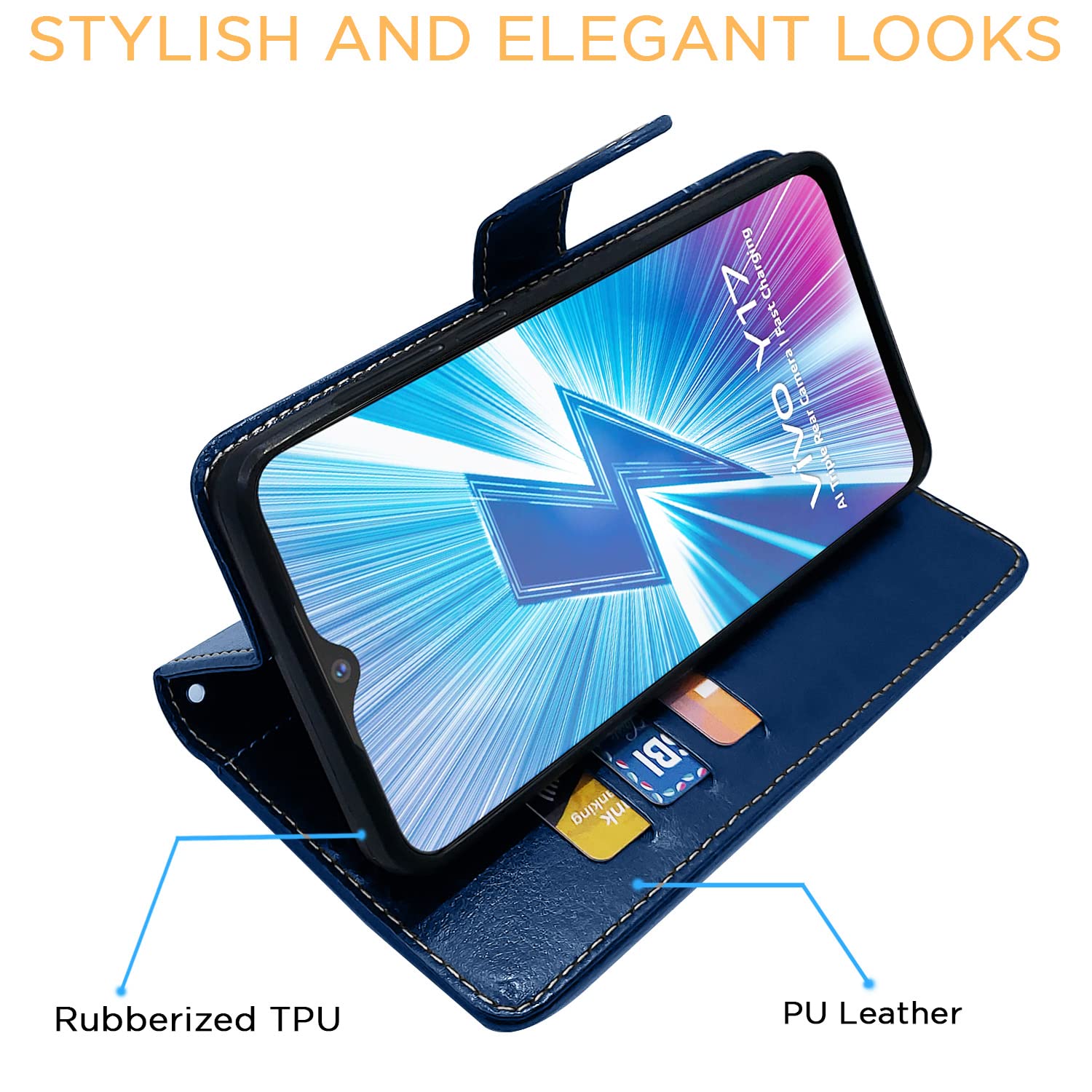 Vivo Y12/Y15/Y17/U10 Magnetic flip cover in blue & brown by Pikkme – photo 5