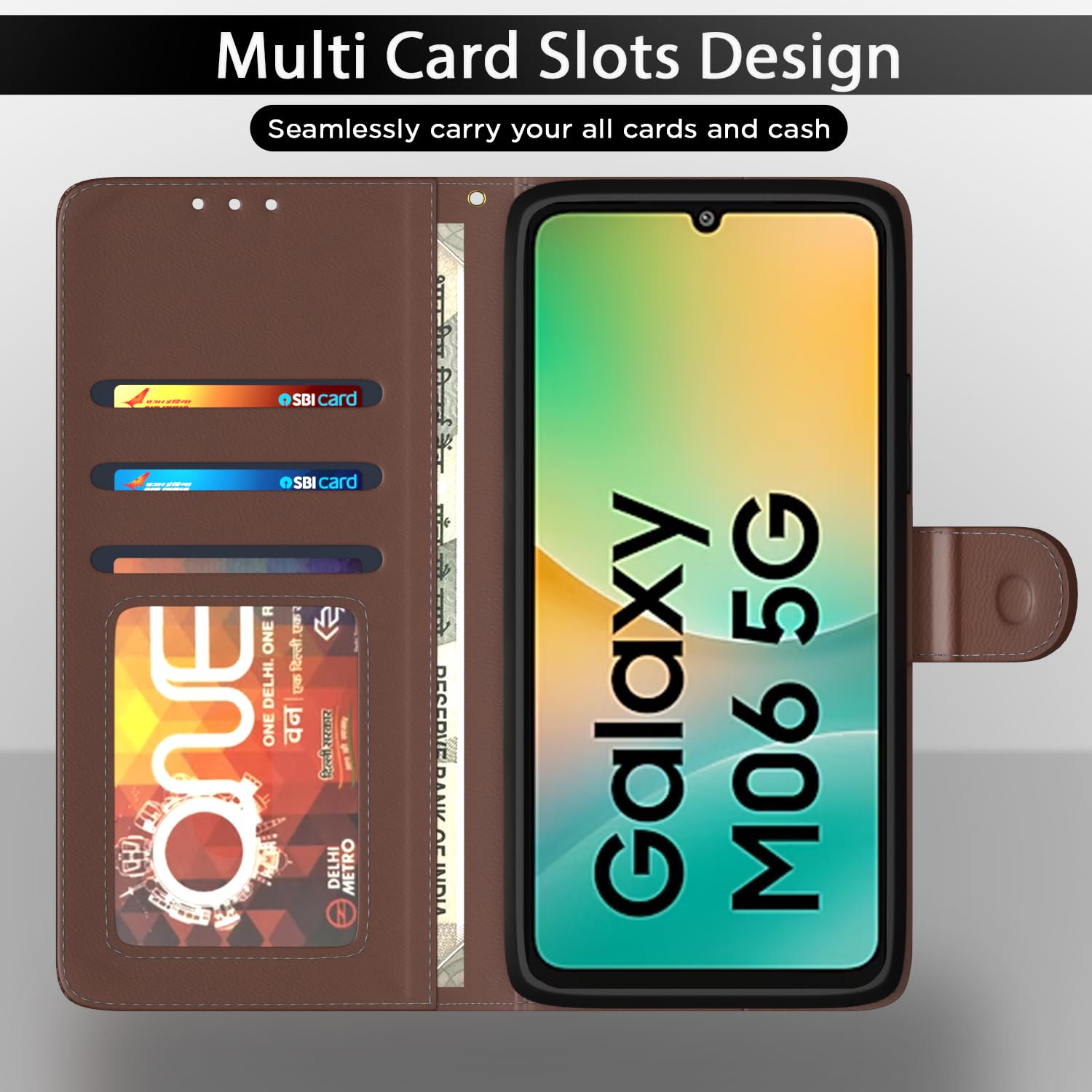 Samsung M06/F06 5G wallet flip cover in tan by Pikkme – photo 5