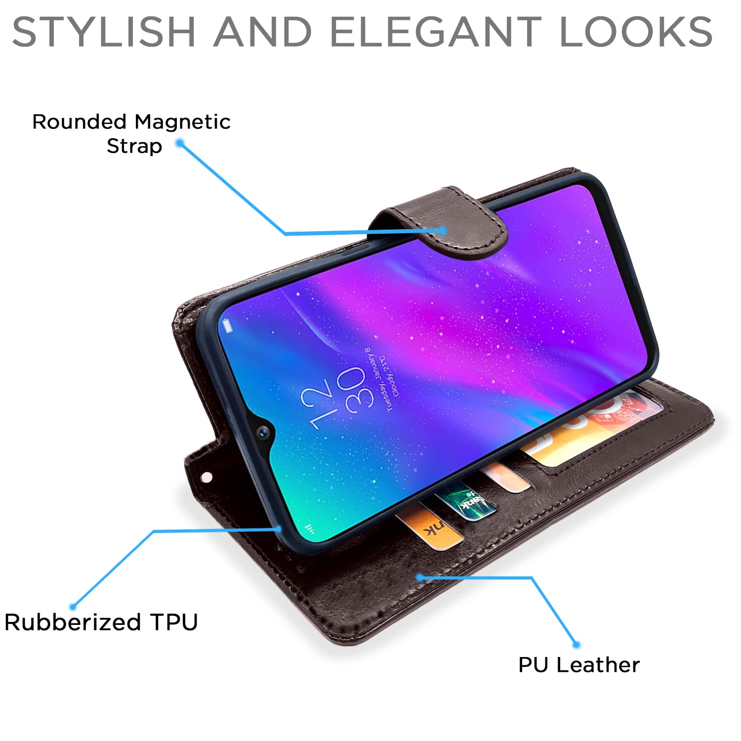 Pikkme Realme 3 Vintage Flip Cover (Coffee)