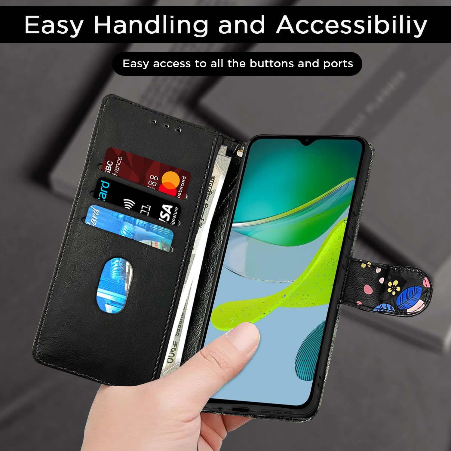 Pikkme black flower flip cover for Moto E13 – photo 4