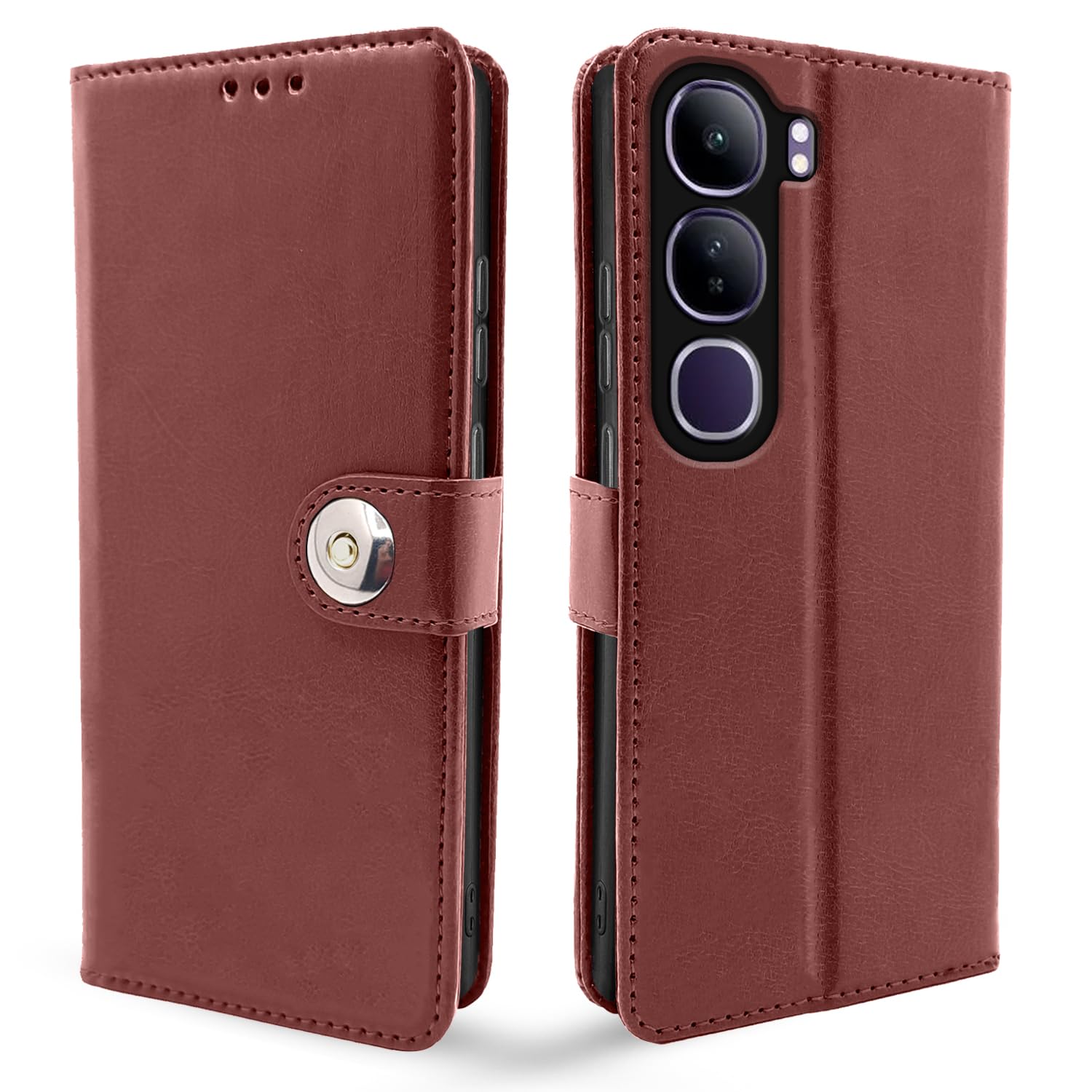 Pikkme brown mobile flip cover for Vivo Y300 5G