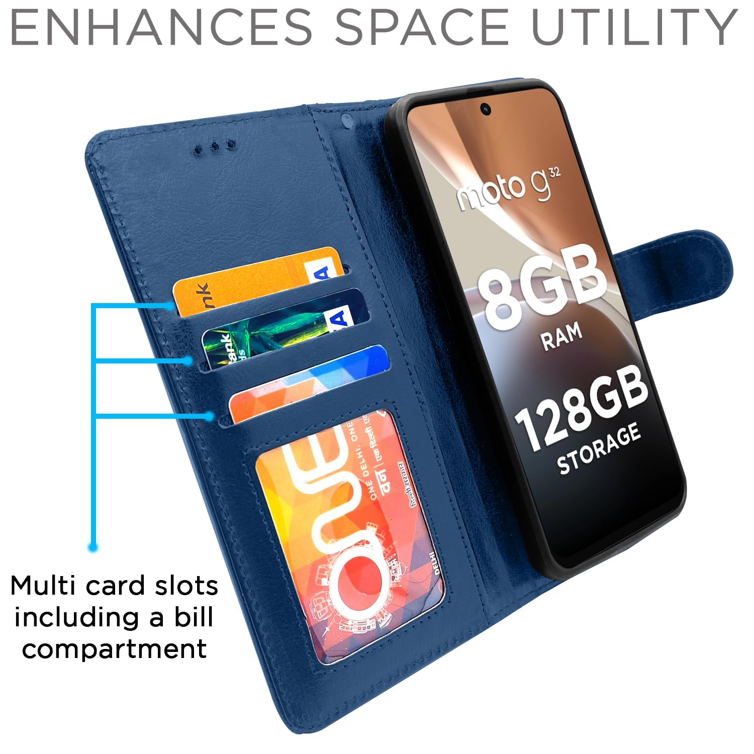 Pikkme blue wallet flip cover for Moto G32 – photo 2