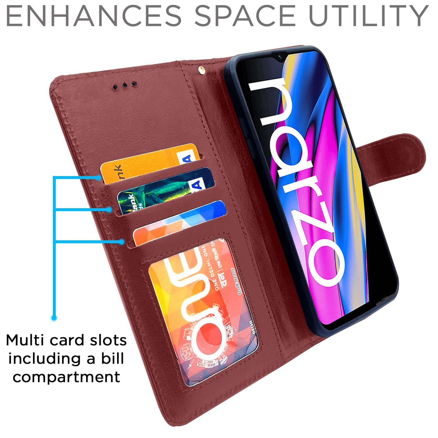Pikkme Realme Narzo 50A Prime brown mobile flip cover – photo 3