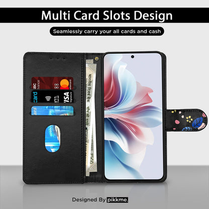 Pikkme OPPO F25 Pro 5G Wallet black flower mobile flip cover – photo 2