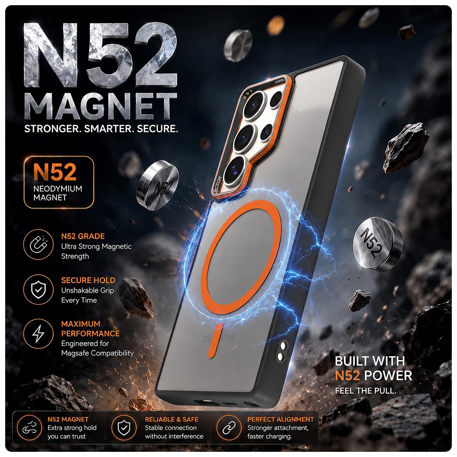 Black & orange mag-safe MagSafe phone cover for Samsung S24 Ultra 5G – Pikkme – photo 3