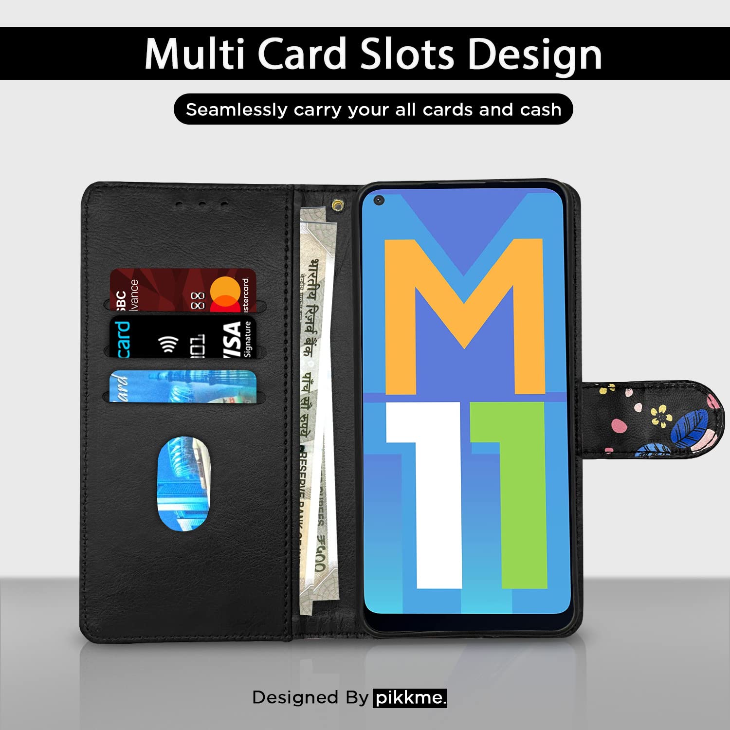 Black flower flip cover for Samsung M11 – Pikkme – photo 2