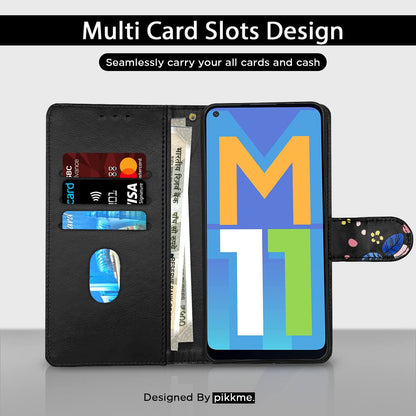 Black flower flip cover for Samsung M11 – Pikkme – photo 2