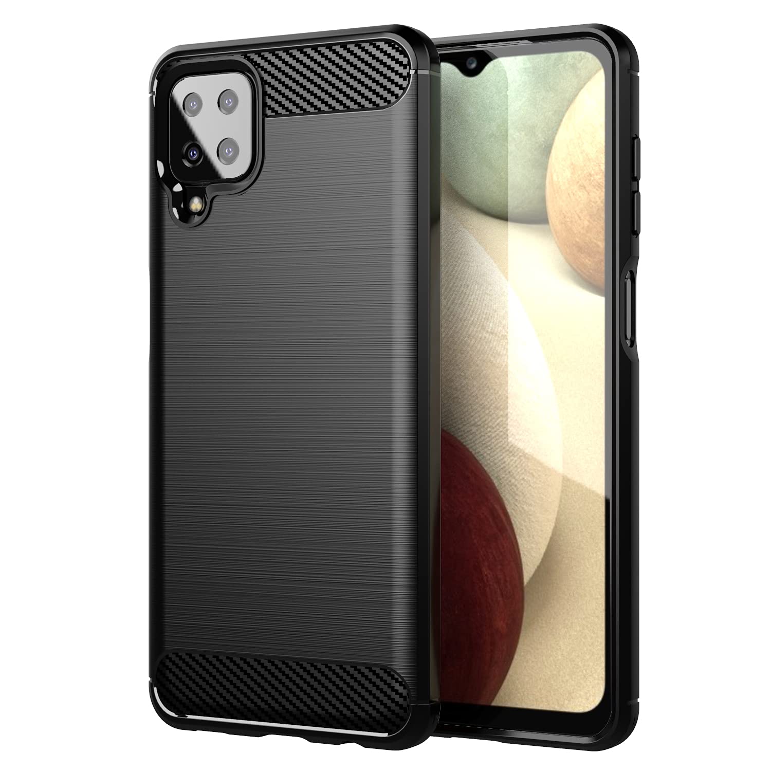  Samsung Galaxy M12 / F12 / A12 Hybrid Carbon Fiber Back Cover - Black 