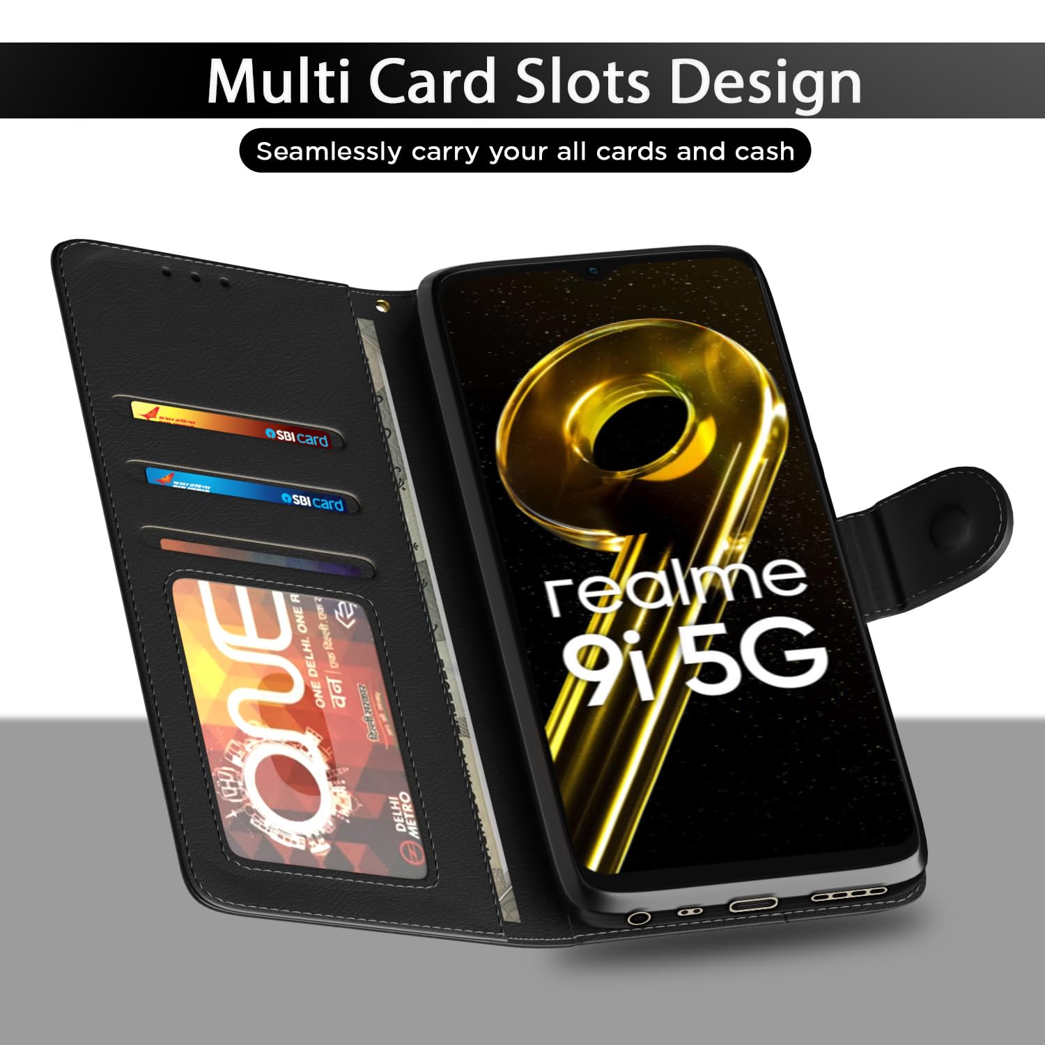 Black Wallet wallet flip cover for Realme 9i 5G – Pikkme – photo 5