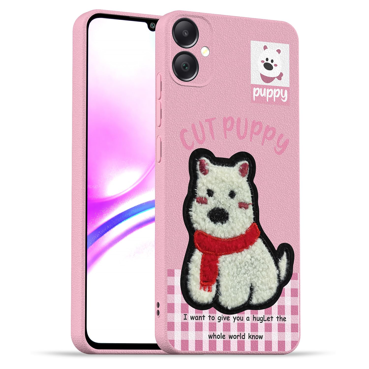 Pikkme pink Plush Patch back cover for Samsung A05/M05/F05
