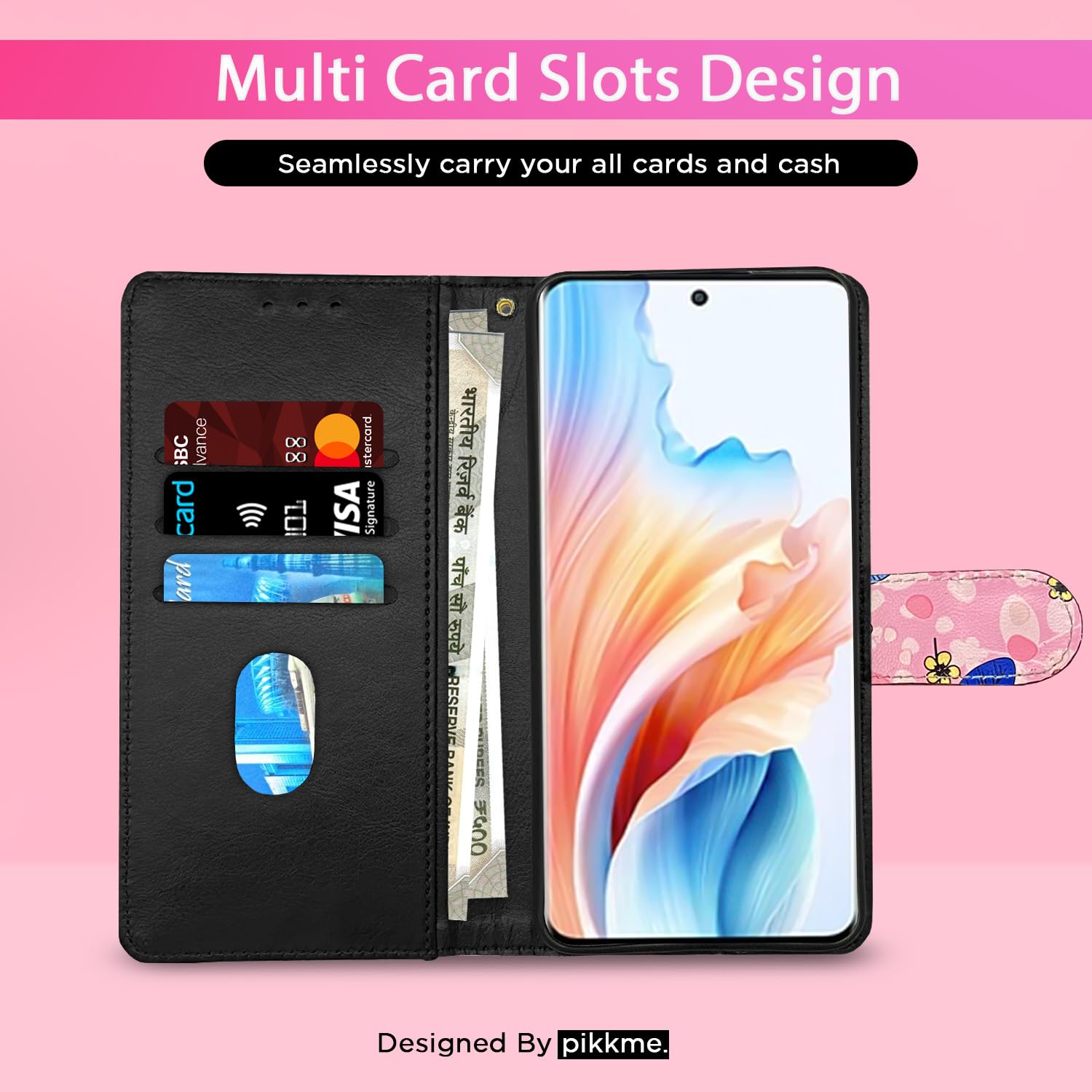 Pikkme pink flower wallet flip cover for Oppo A2 Pro 5G – photo 3