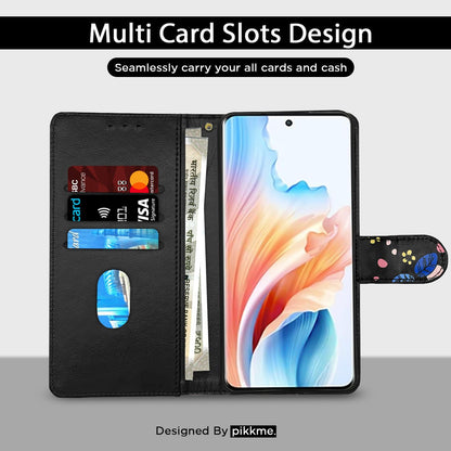 Oppo A2 Pro 5G mobile flip cover in black flower by Pikkme – photo 3