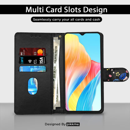 Pikkme Oppo A38/A18 4G Wallet black flower wallet flip cover – photo 2