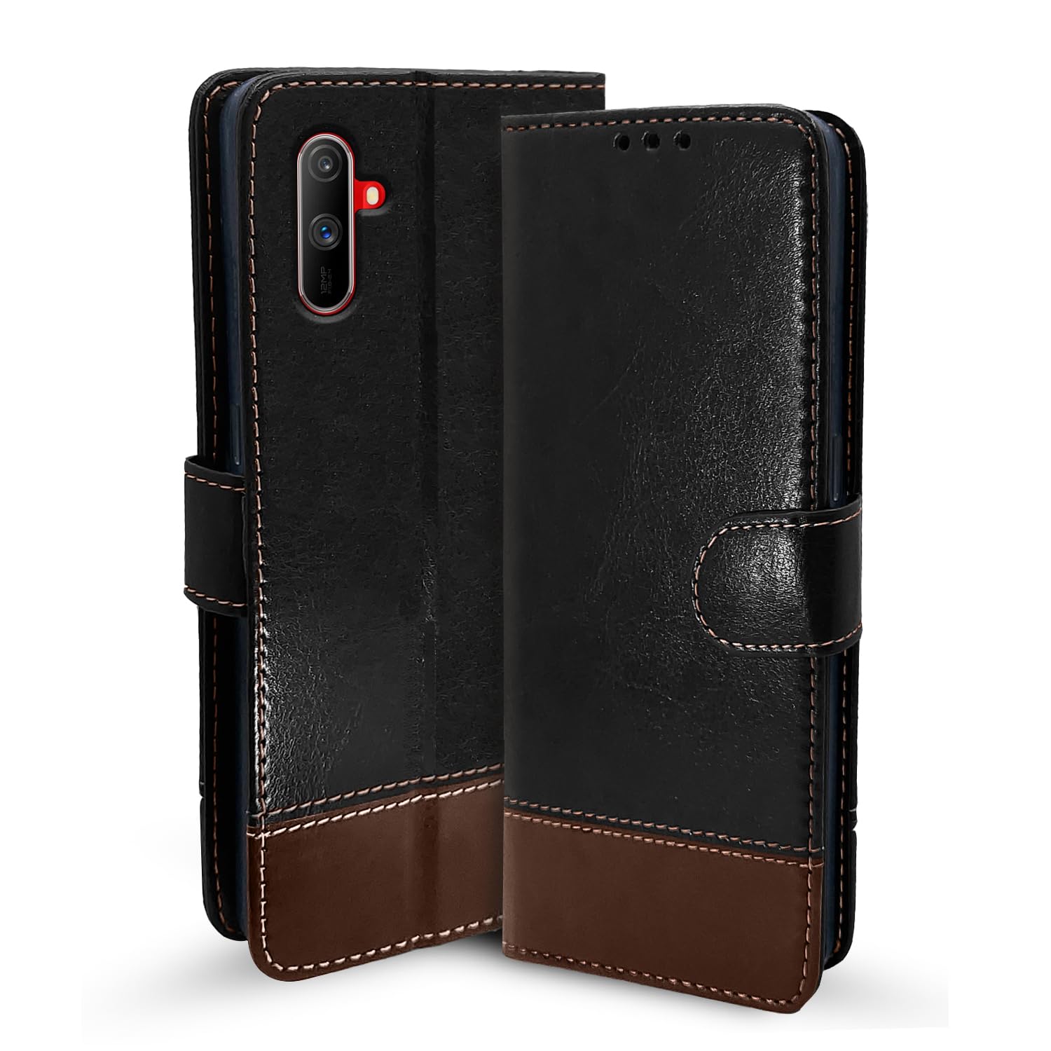 Black & brown Magnetic flip cover for Realme C3 – Pikkme