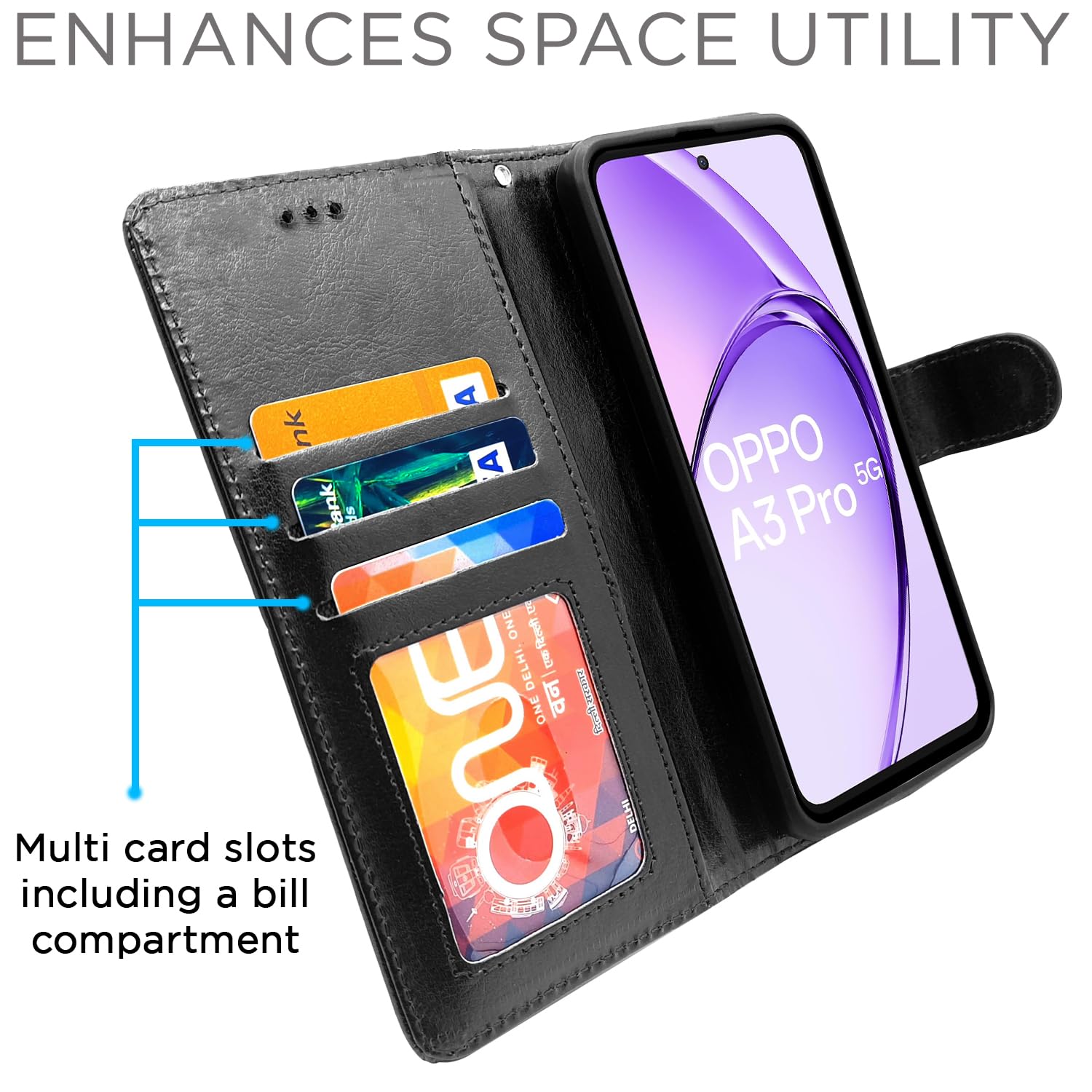 Pikkme black mobile flip cover for Oppo A3 Pro 5G – photo 2