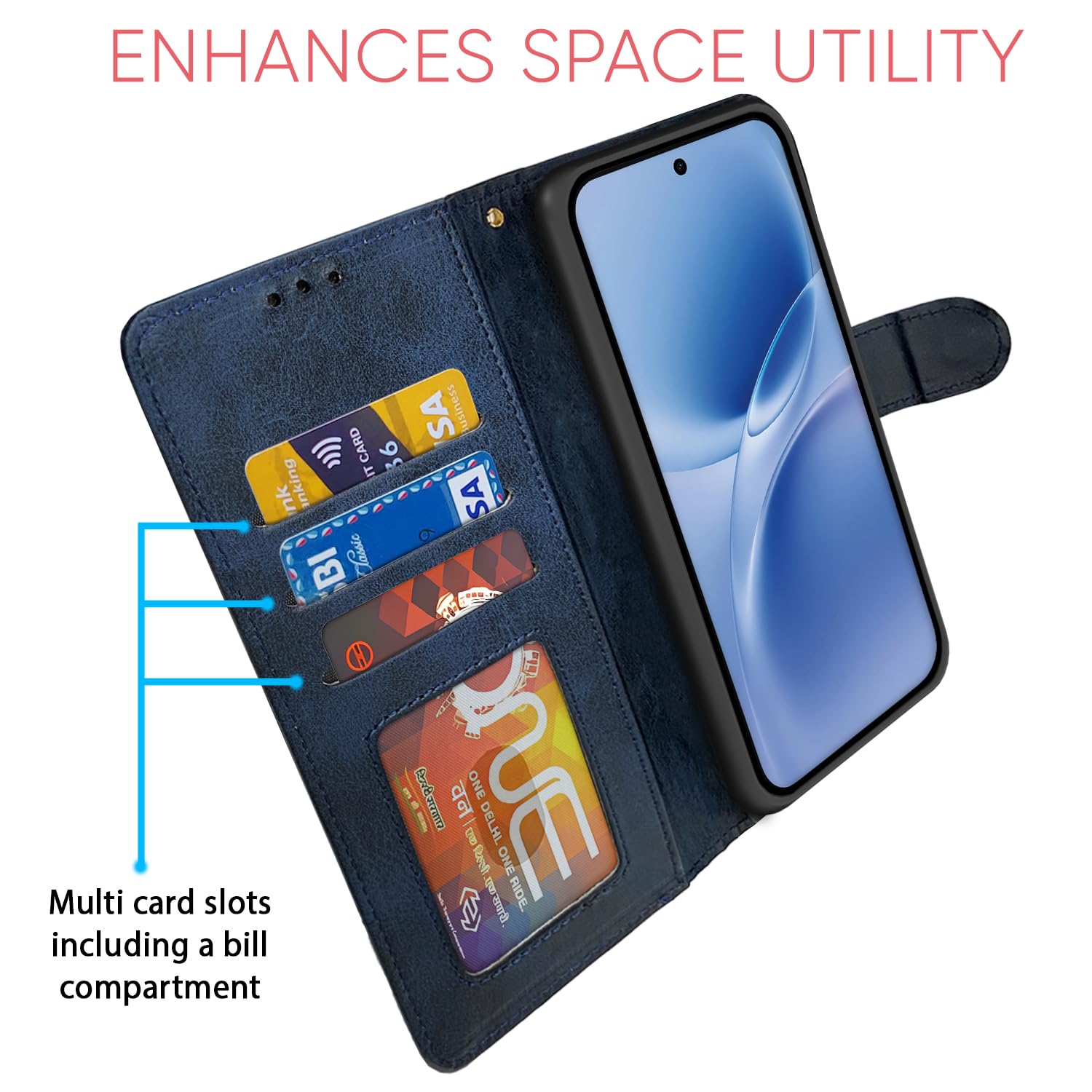 Pikkme navy & light blue Magnetic wallet flip cover for Vivo V70 FE 5G – photo 5