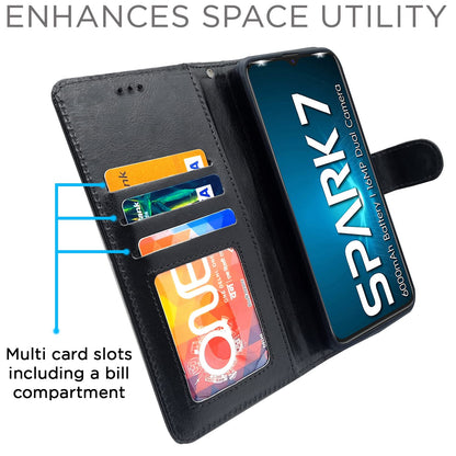Pikkme Tecno Spark 7 / 7T Vintage Flip Cover| Black