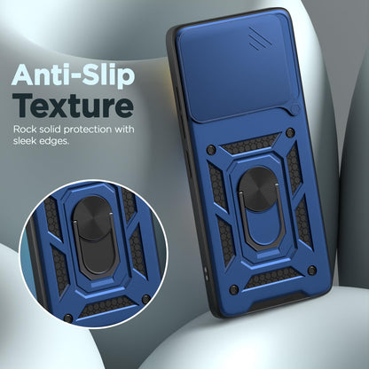 Pikkme Redmi Note 14 5G Sliding Camera Shield & Stand D10 Tough Armor Back Cover (Blue)