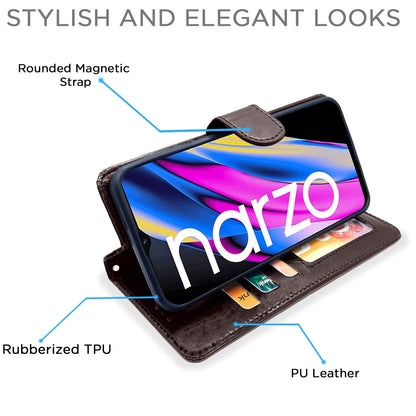 Pikkme Realme Narzo 50A Prime Wallet coffee flip case – photo 5