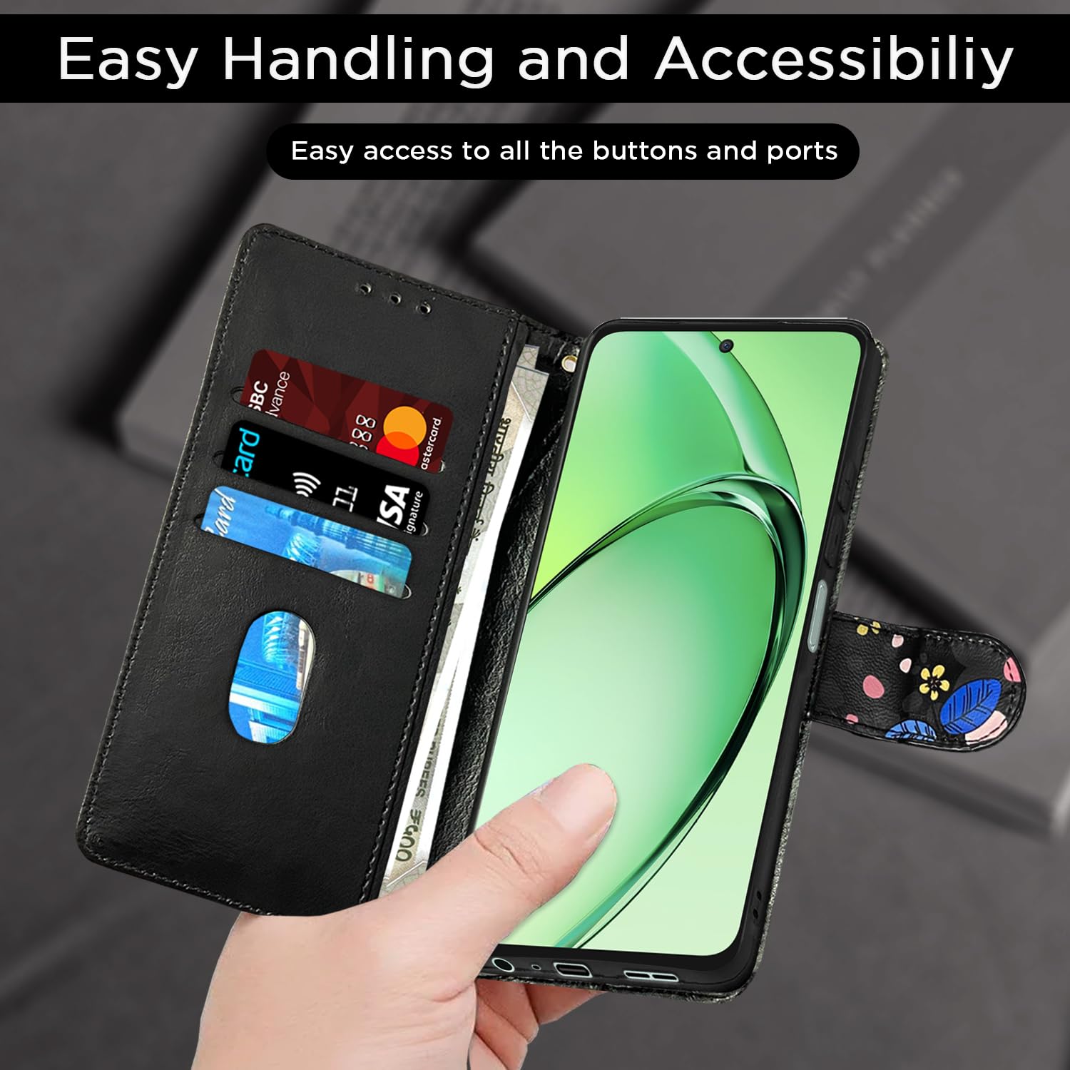 Black flower wallet flip cover for Oppo K12x 5G – Pikkme – photo 7