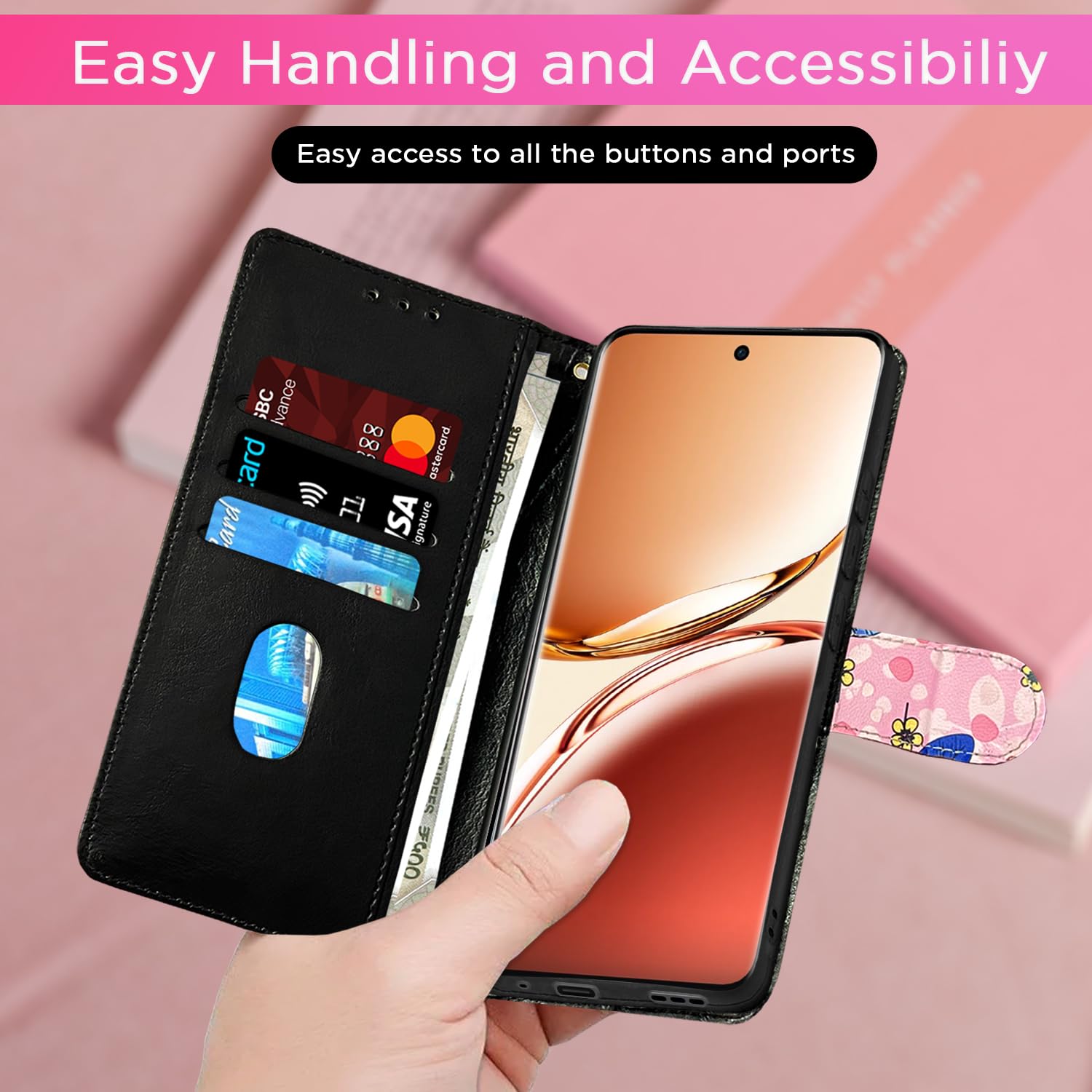 Pikkme pink flower wallet flip cover for Oppo F27 Pro Plus 5G – photo 7