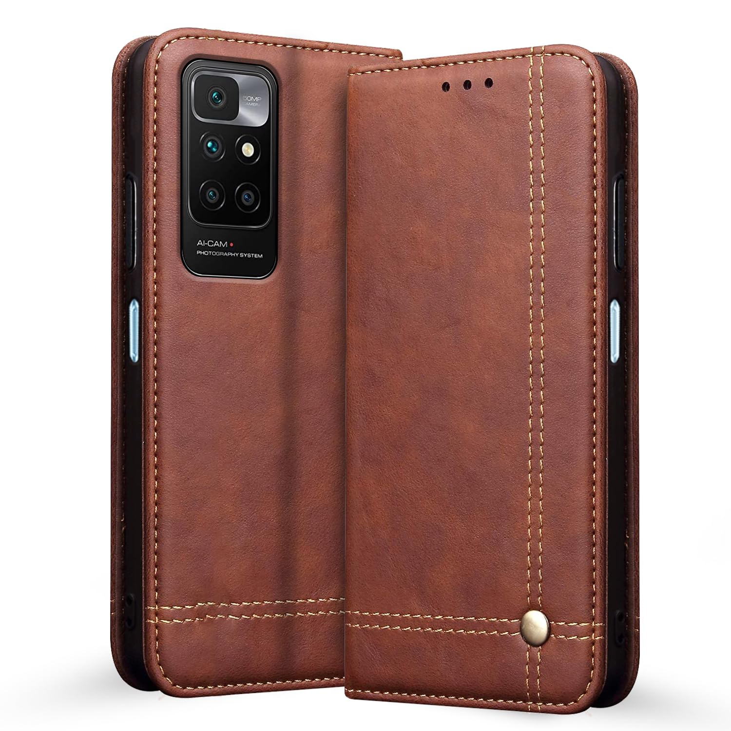 Pikkme Mi Redmi 10 Prime Premium Leather Magnetic Flip Cover (Brown)