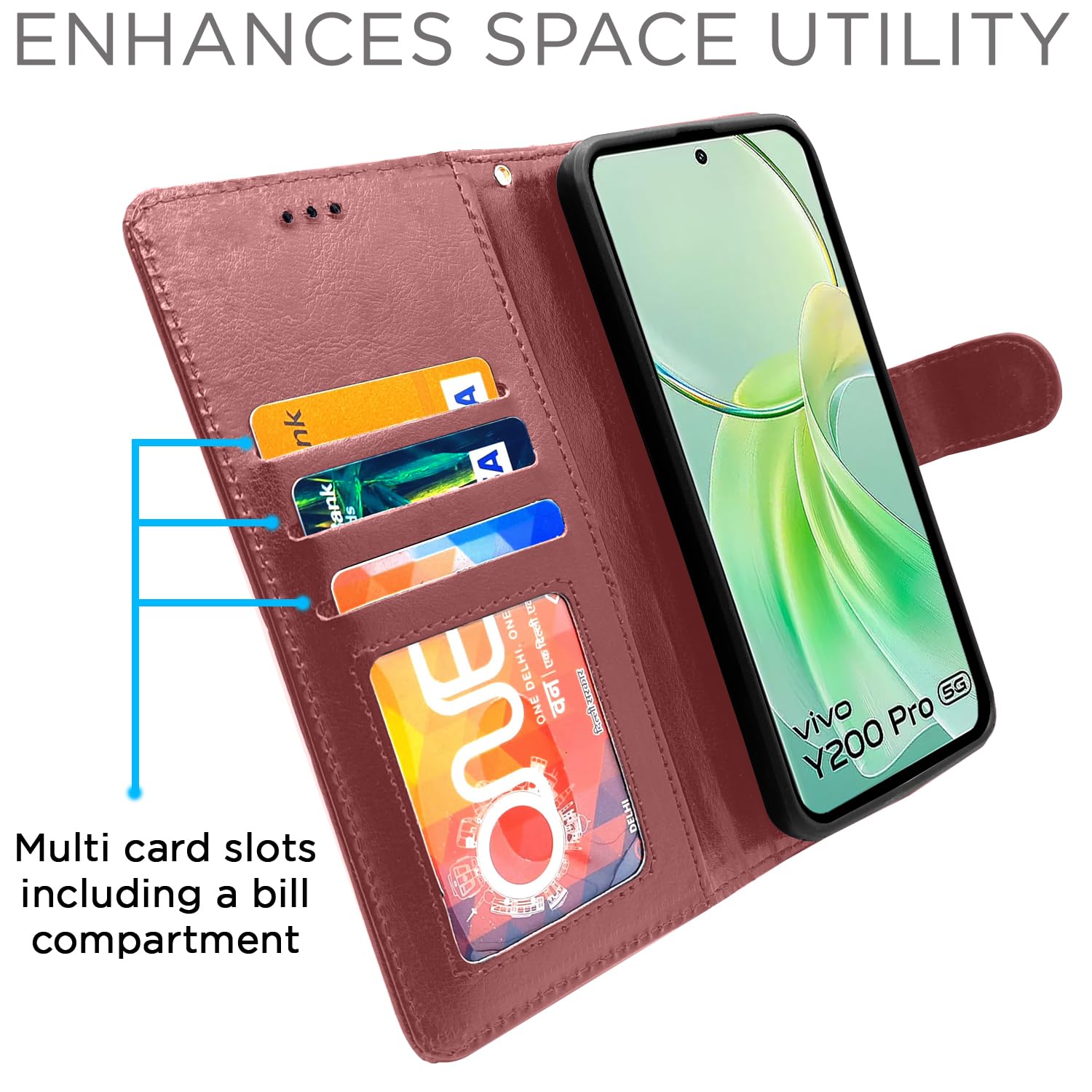 Vivo Y200 Pro 5G flip case in brown by Pikkme – photo 2