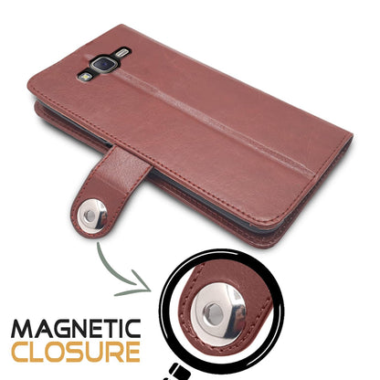 Pikkme Samsung J7 2015/J7 Wallet button brown flip cover – photo 4