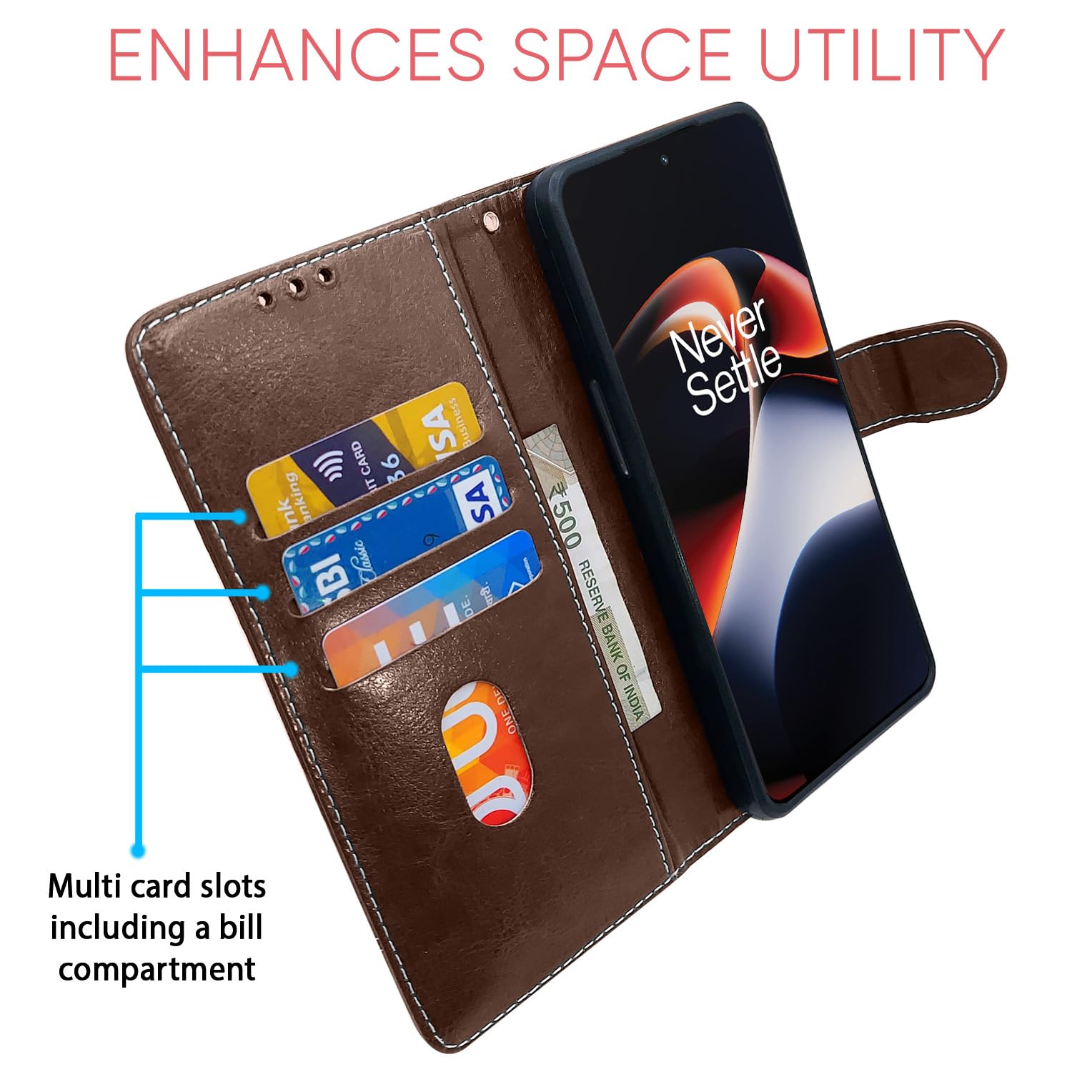 OnePlus 11R 5G wallet flip cover in brown & coffee by Pikkme – photo 3