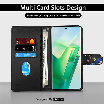 Black flower Wallet flip cover for Vivo T2 Pro 5G – Pikkme – photo 2
