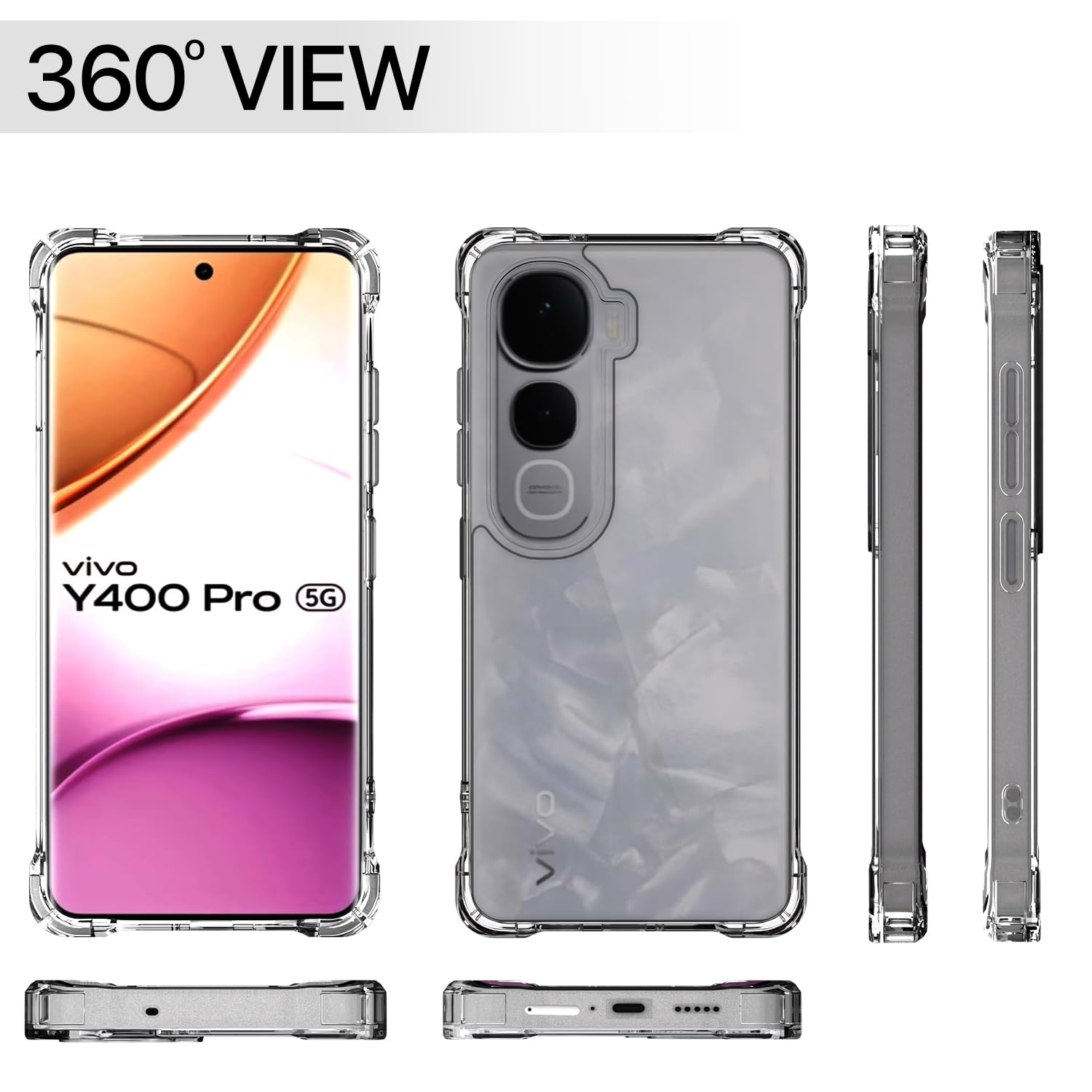 Pikkme Vivo Y400 Pro 5G  PC + TPU Crystal Clear Transparent Back Cover (Transparent)