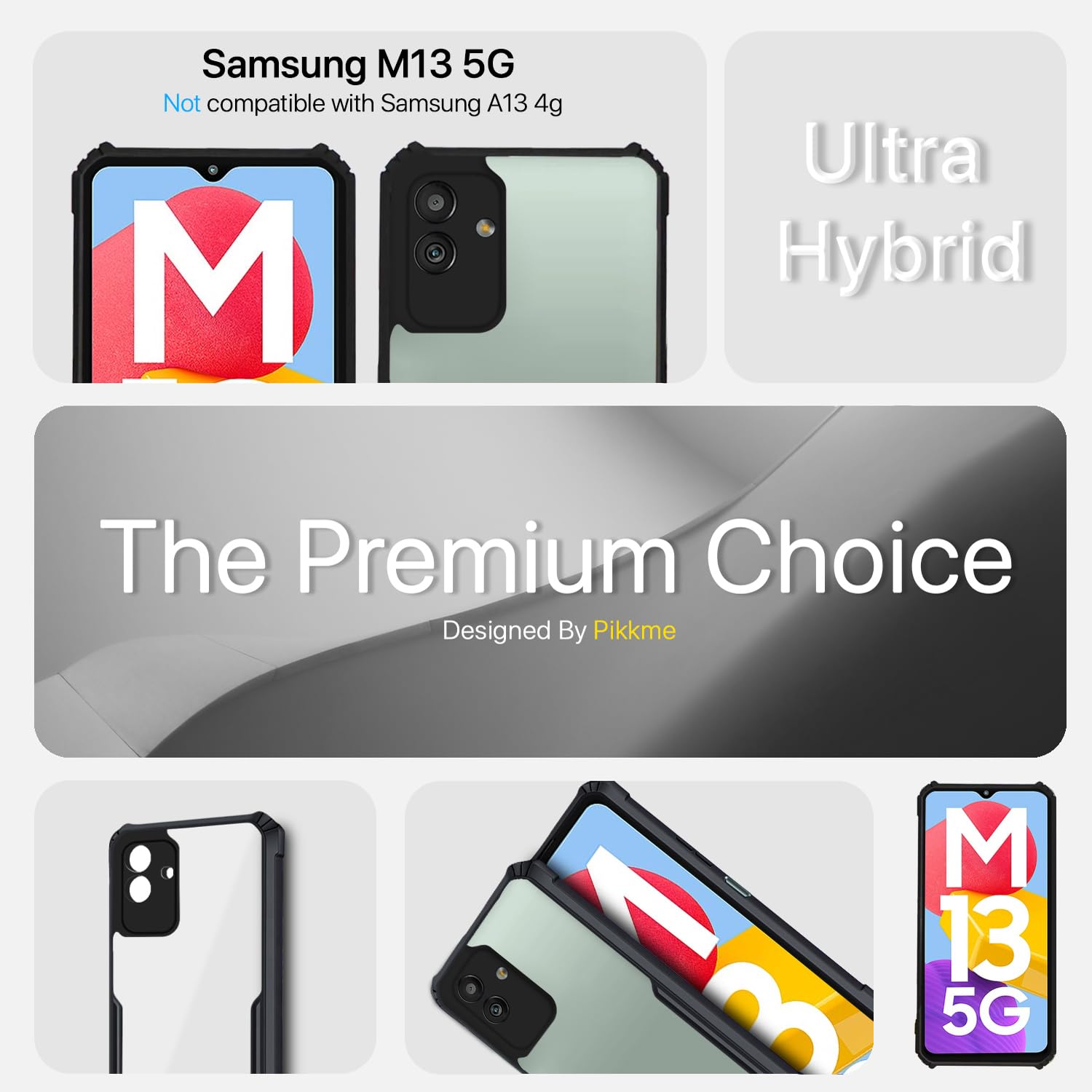 Black Hybrid mobile back cover for Samsung M13 5G – Pikkme – photo 2