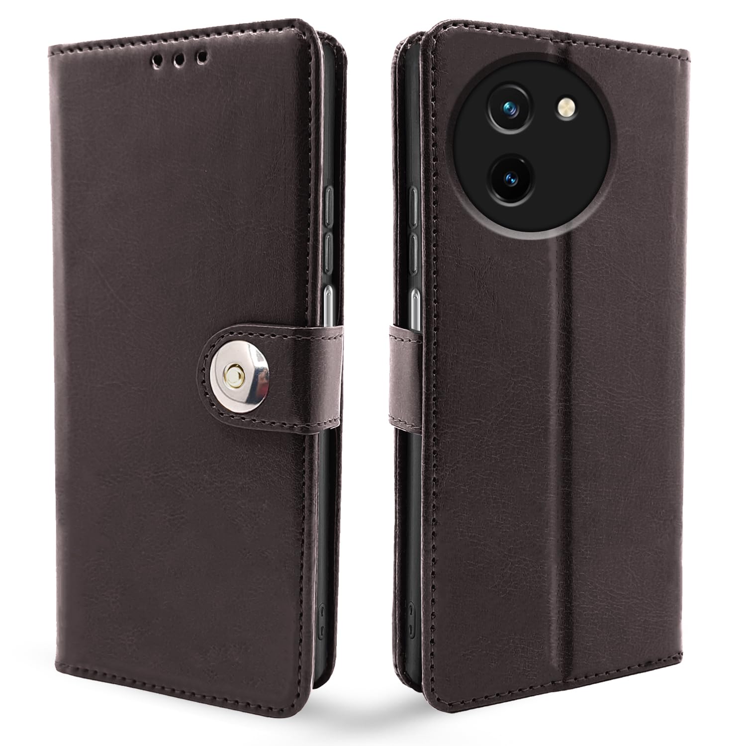 Vivo T3x/Y200i 5G Button wallet flip cover in coffee by Pikkme