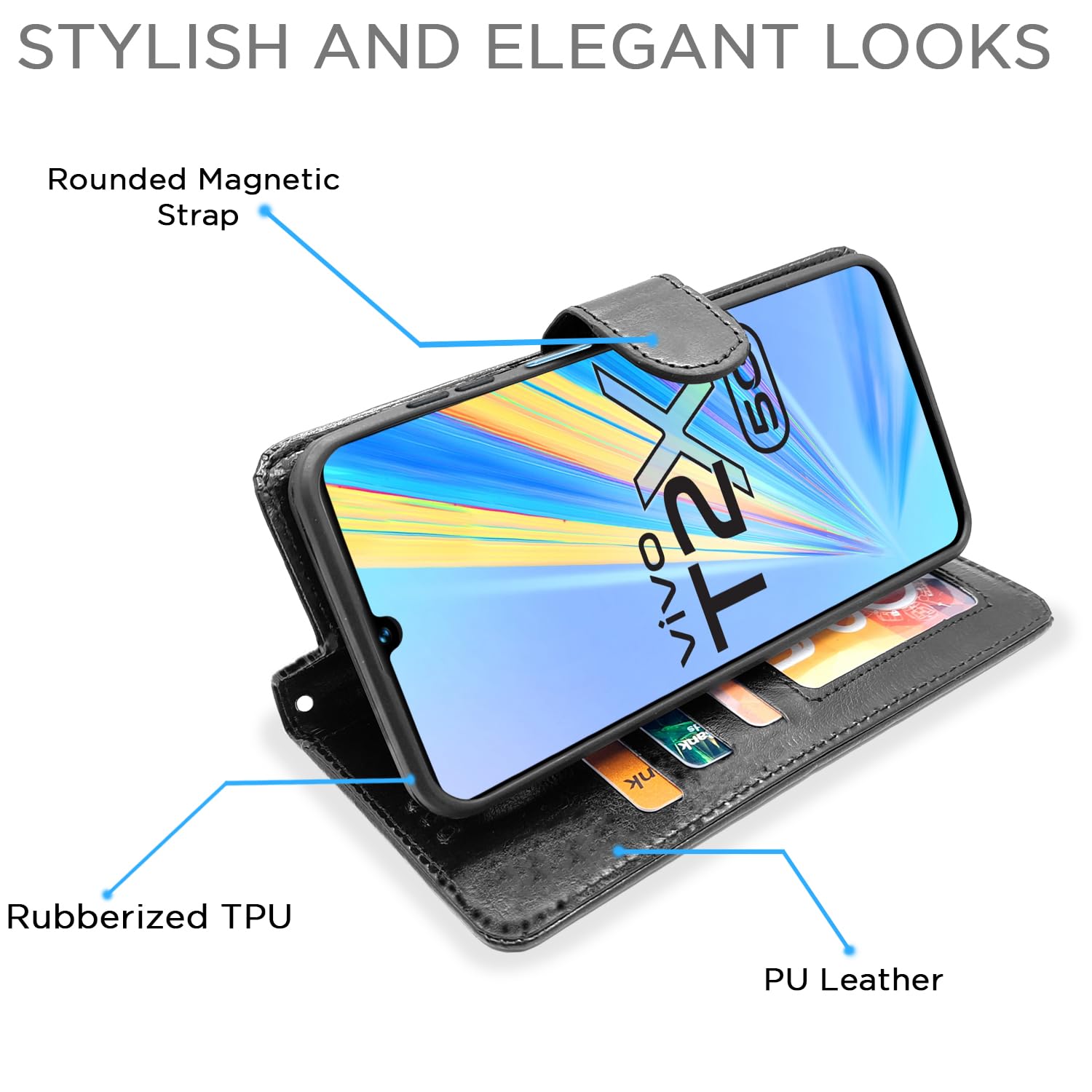 Black wallet flip cover for Vivo T2X/Y16/Y56 5G – Pikkme – photo 3