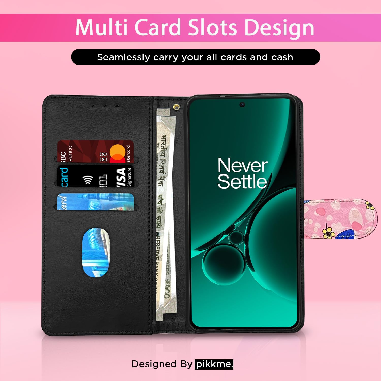 Pikkme OnePlus Nord CE 3 5G pink flower flip cover – photo 2