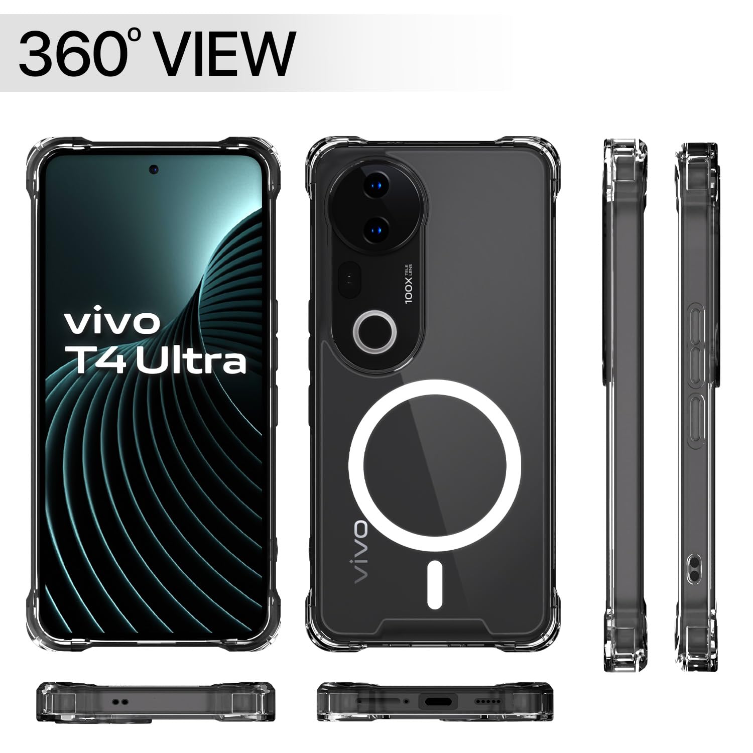 Pikkme Vivo T4 Ultra 5G Mag-Safe Shockproof PC + TPU Back Cover (Transparent)