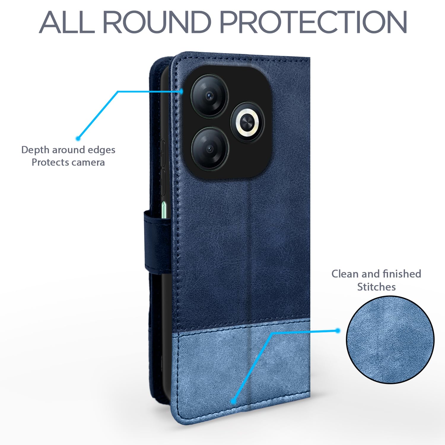 Pikkme Infinix Smart 8 Magnetic navy & light blue mobile flip cover – photo 3