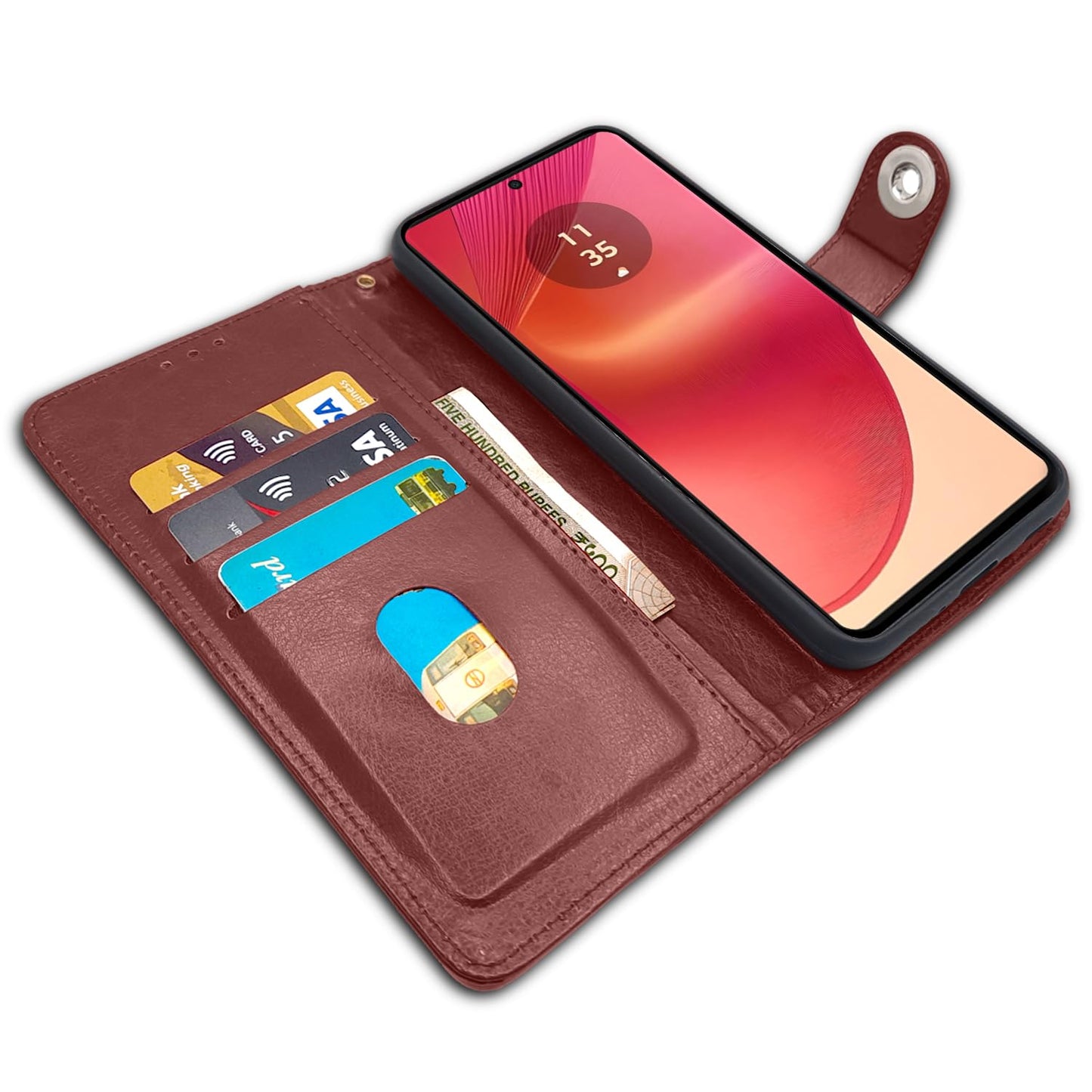 Pikkme Moto Edge 50 Fusion 5G Button Flip Cover (Brown)