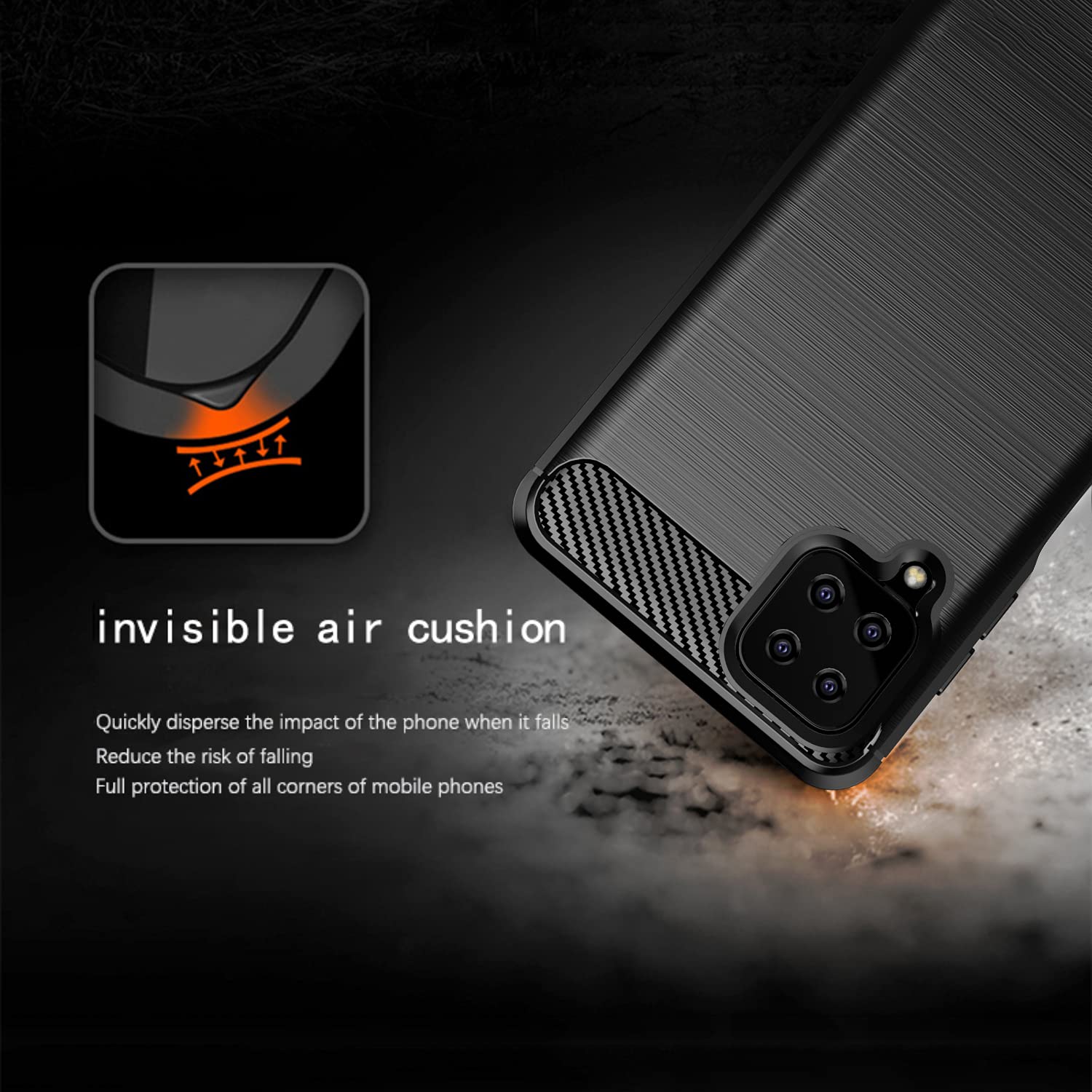 Pikkme Samsung Galaxy M12 / F12 / A12 Hybrid Carbon Fiber Back Cover | Black