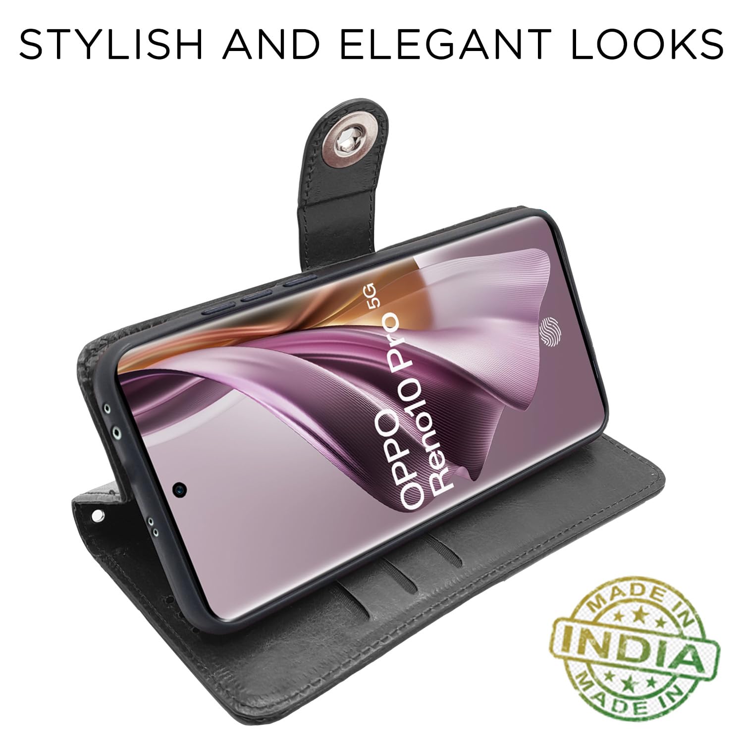 Pikkme black Button mobile flip cover for Oppo Reno 10 Pro 5G – photo 5