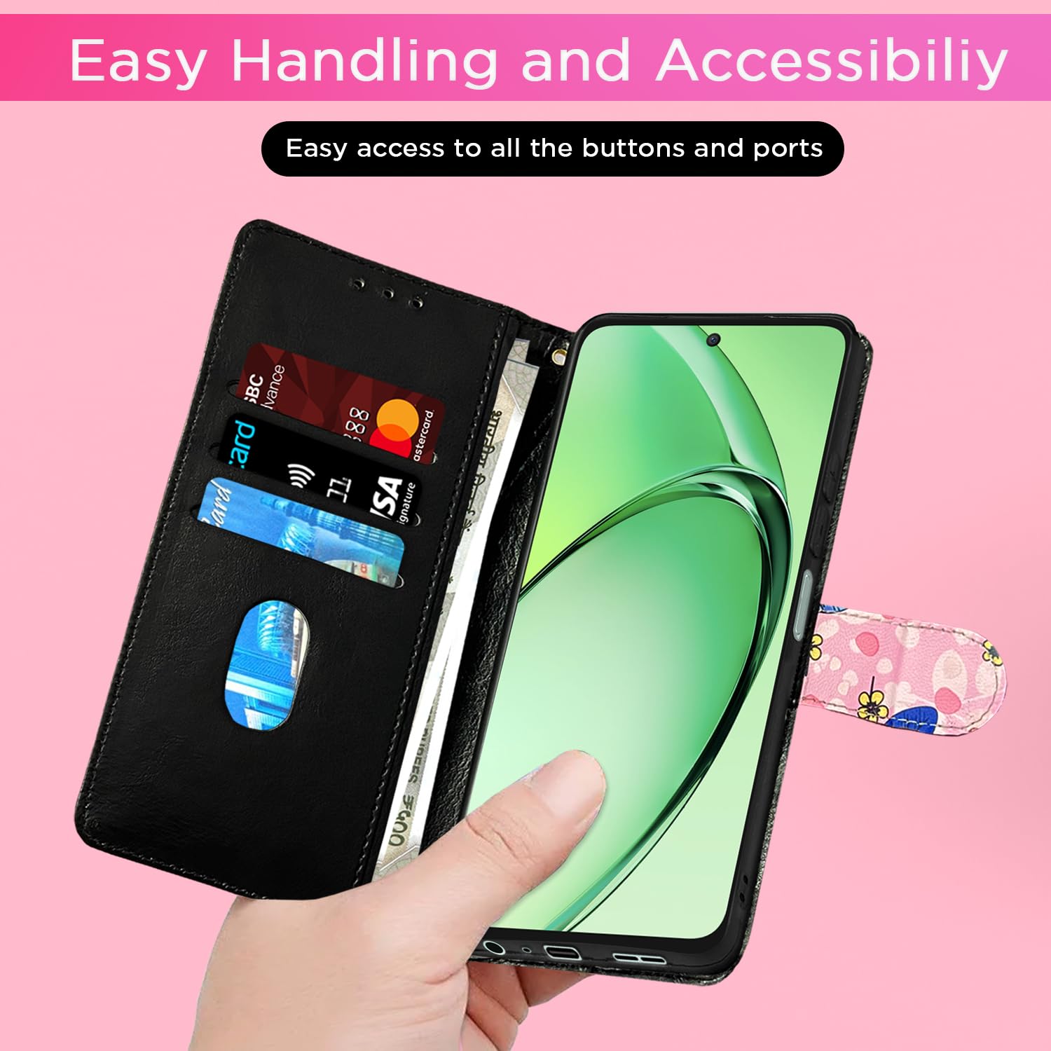 Pink flower Wallet mobile flip cover for Oppo K12x 5G – Pikkme – photo 7