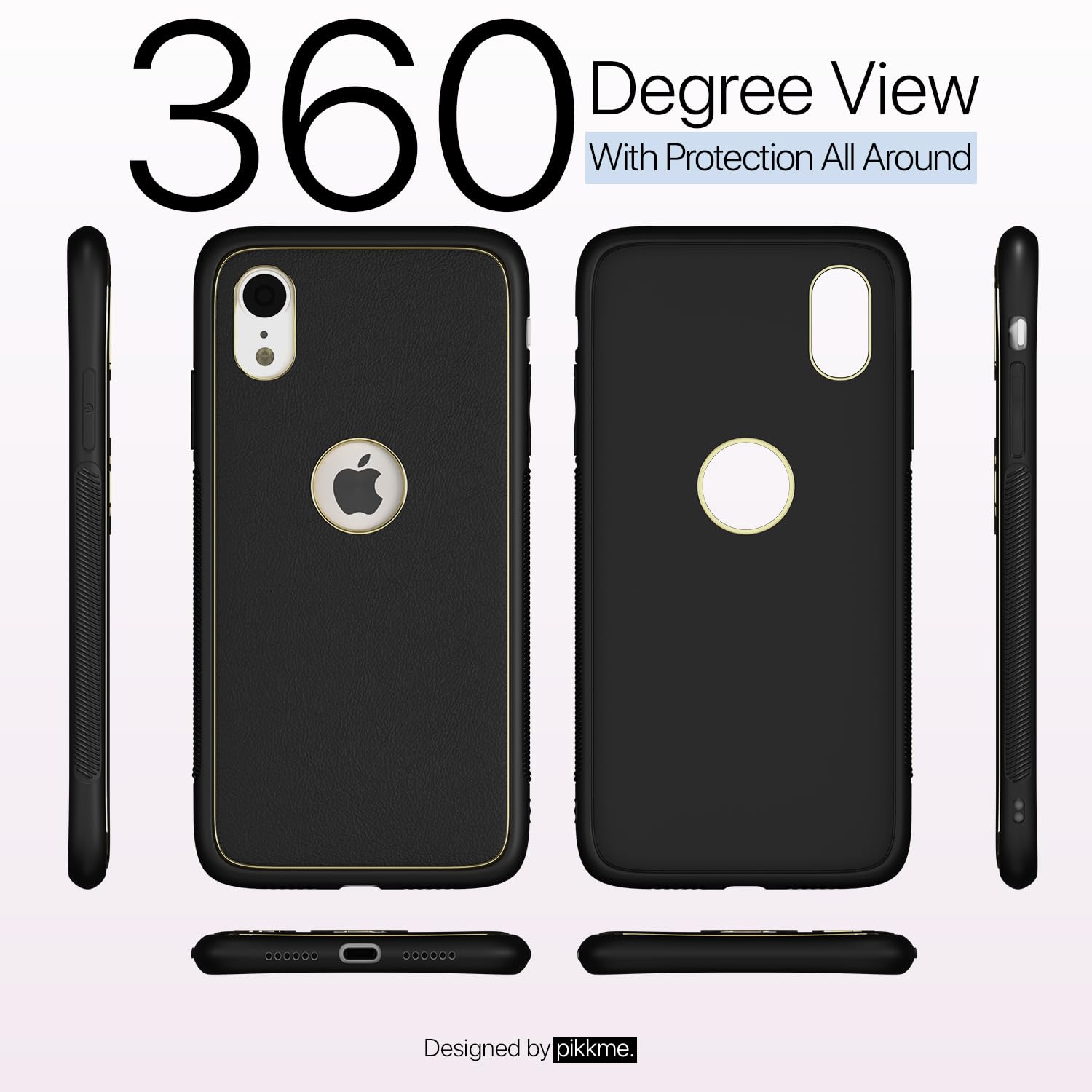 Pikkme iPhone XR Gold Electroplated Premium Leather Chrome Back Cover (Black)