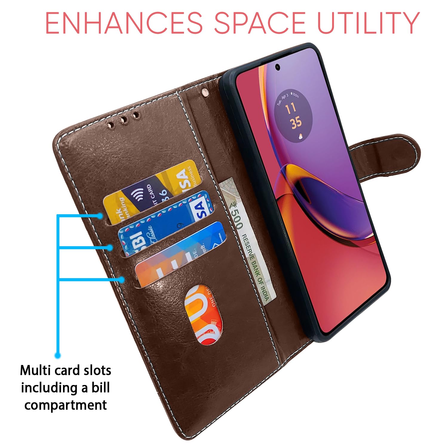 Moto G84 5G Magnetic flip case in brown & coffee by Pikkme – photo 3