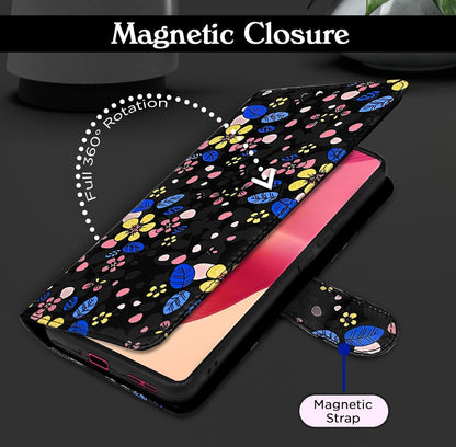 Pikkme Moto Edge 50 Fusion 5G Flower Flip Cover (Black)